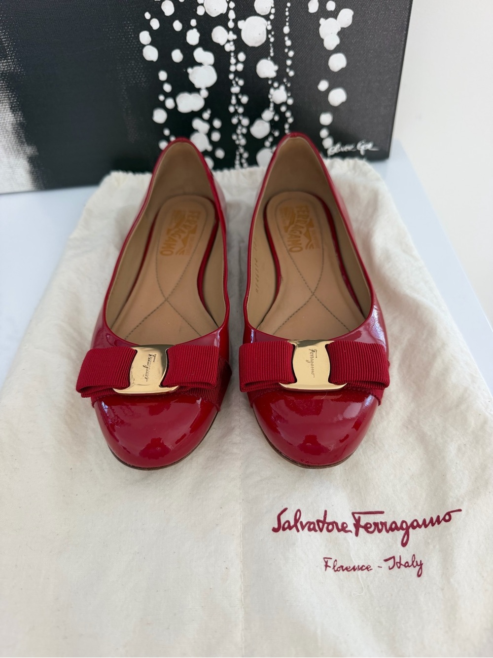 Salvatore Ferragamo Red Patent Vara Bow Flats